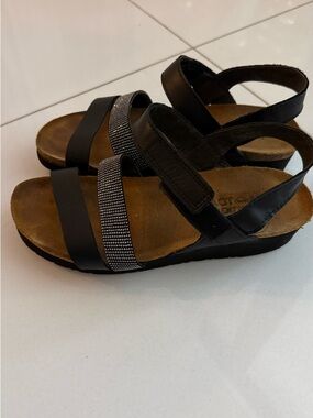 Naot Kayla Black Leather Cork Wedge Sandals Women’s EU 37 / US 6